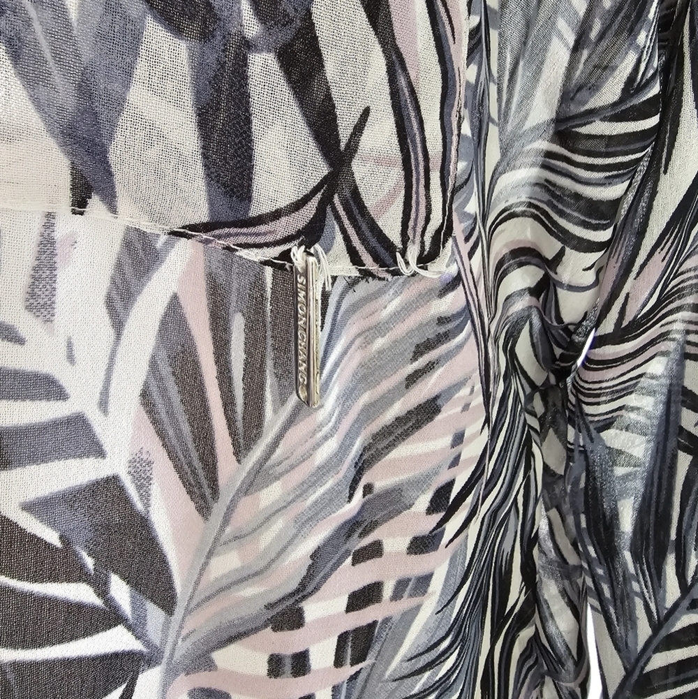 Simon Chang Xs Leaf Print Sheer Blouse Long Sleeve Button Up - Picture 2 of 6